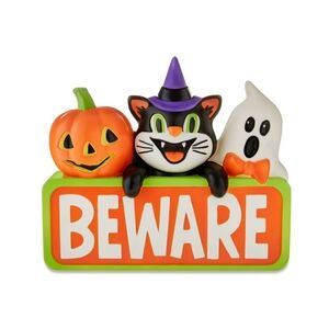 Halloween Beware Blow Mokd Light-Up Sign with Cat, Pumpkin, and Ghost